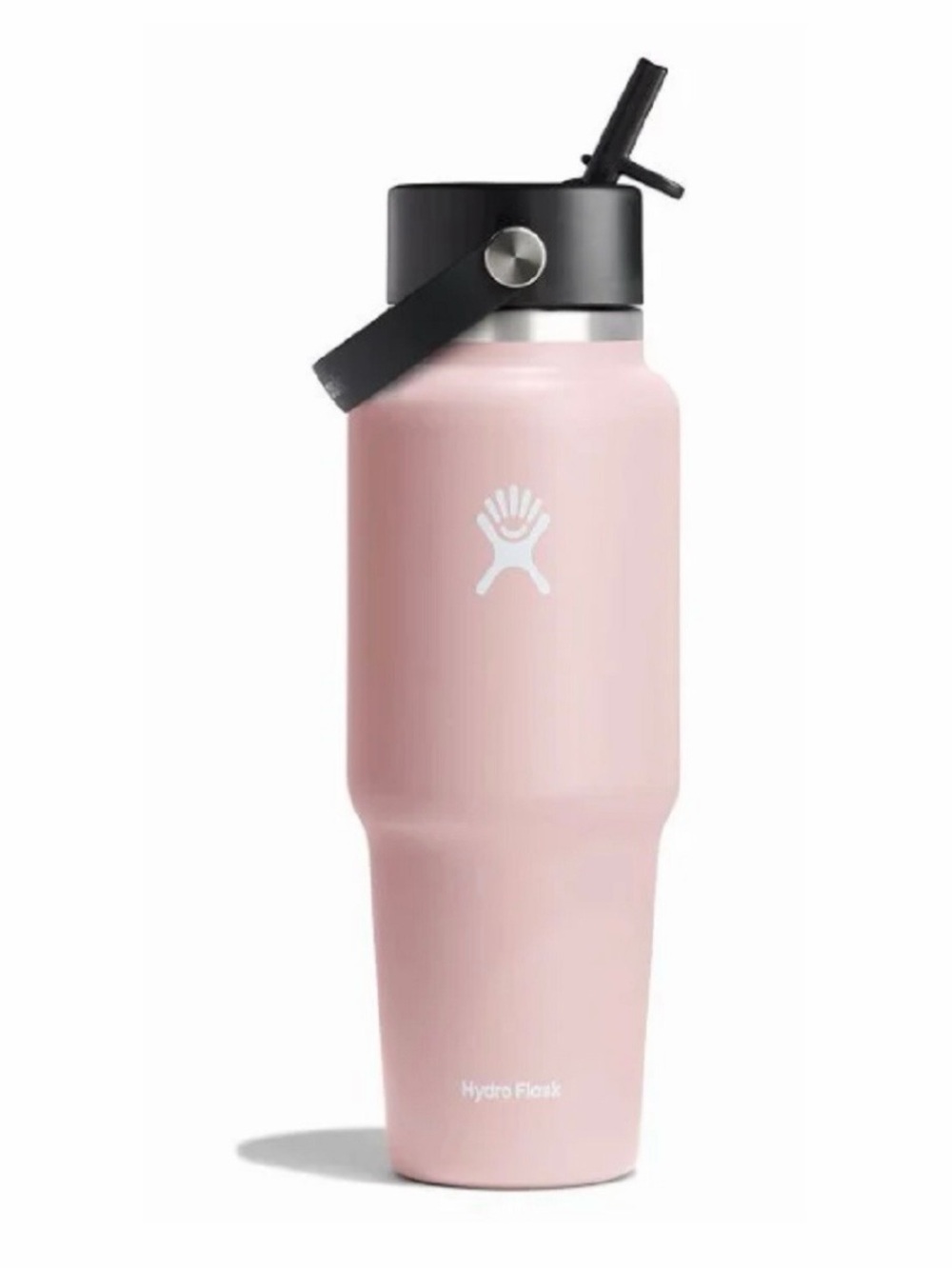 Hydro Flask Blush Pink Wide Mouth Bottle with Black Straw Lid